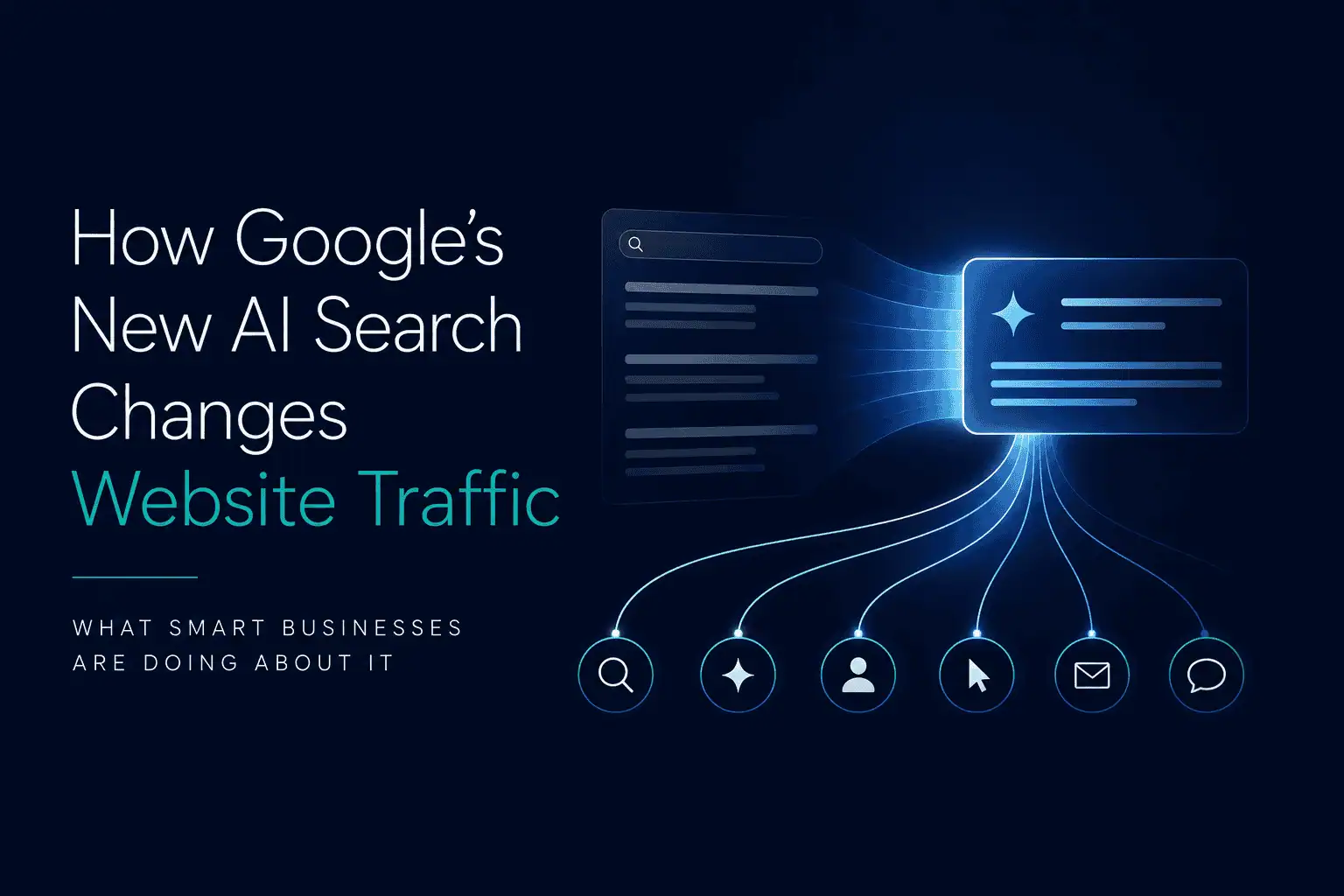 Business owner reviewing Google AI search results and website traffic analytics on a laptop